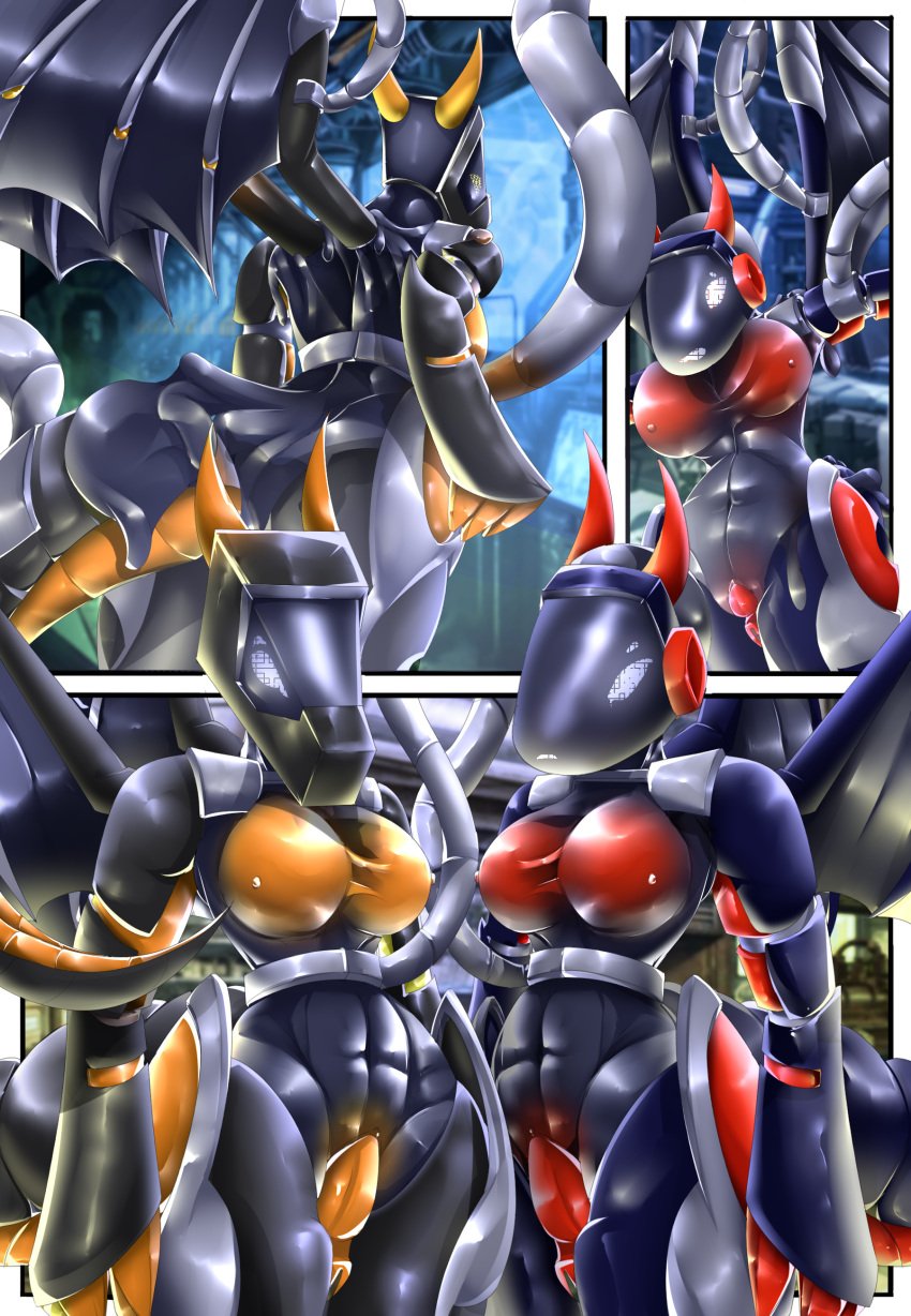 absurd_res android anthro armor ass chest_(disambiguation) comic dildo drone duo female female/female headgear helmet hi_res horn invalid_tag jmsdf kobold latex machine nastya_tan nipples robot sex_toy tail tentacle transformation wings