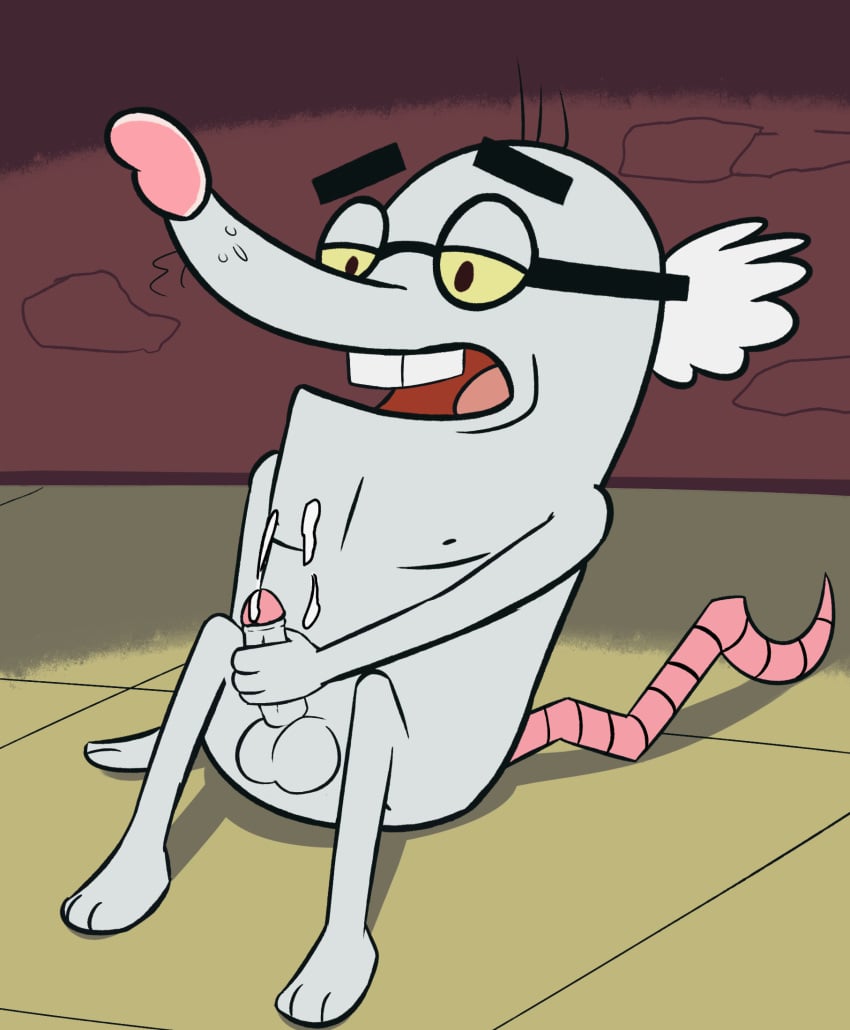 anthro artist_request balls cock cum dick glasses grey_body grey_fur larry male male_only masturbating masturbation nickelodeon shrew solo t.u.f.f._puppy white_hair