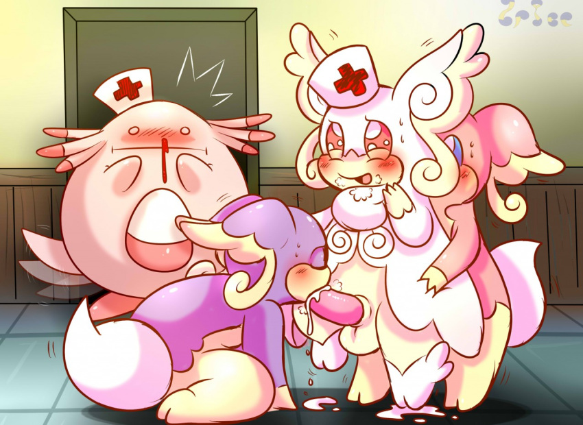 audino being_watched blush carrying chansey cum mega_audino mega_evolution nose_bleed oral oral_sex pokémon_(species) pokemon semi-anthro shiny_audino shiny_pokemon spice5400 tagme threesome