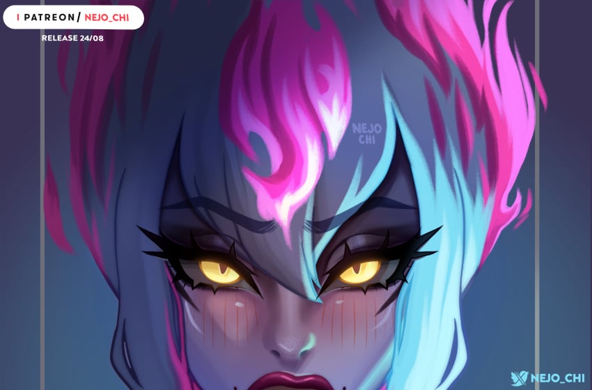 1girls big_lips demon demon_girl evelynn fanart glowing_eyes kimo_chi league_of_legends makeup nejo_chi parody parody_porn patreon patreon_exclusive pov pov_crotch pov_eye_contact pov_male seductive_look sfw short_hair sodachern staring tagme white_hair yellow_eyes