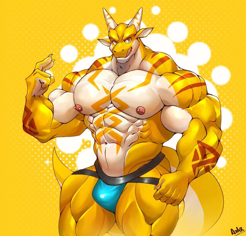 abs anthro anthro_male ariswuffo biceps dragon male male_only muscles muscular muscular_anthro muscular_male pecs speedo