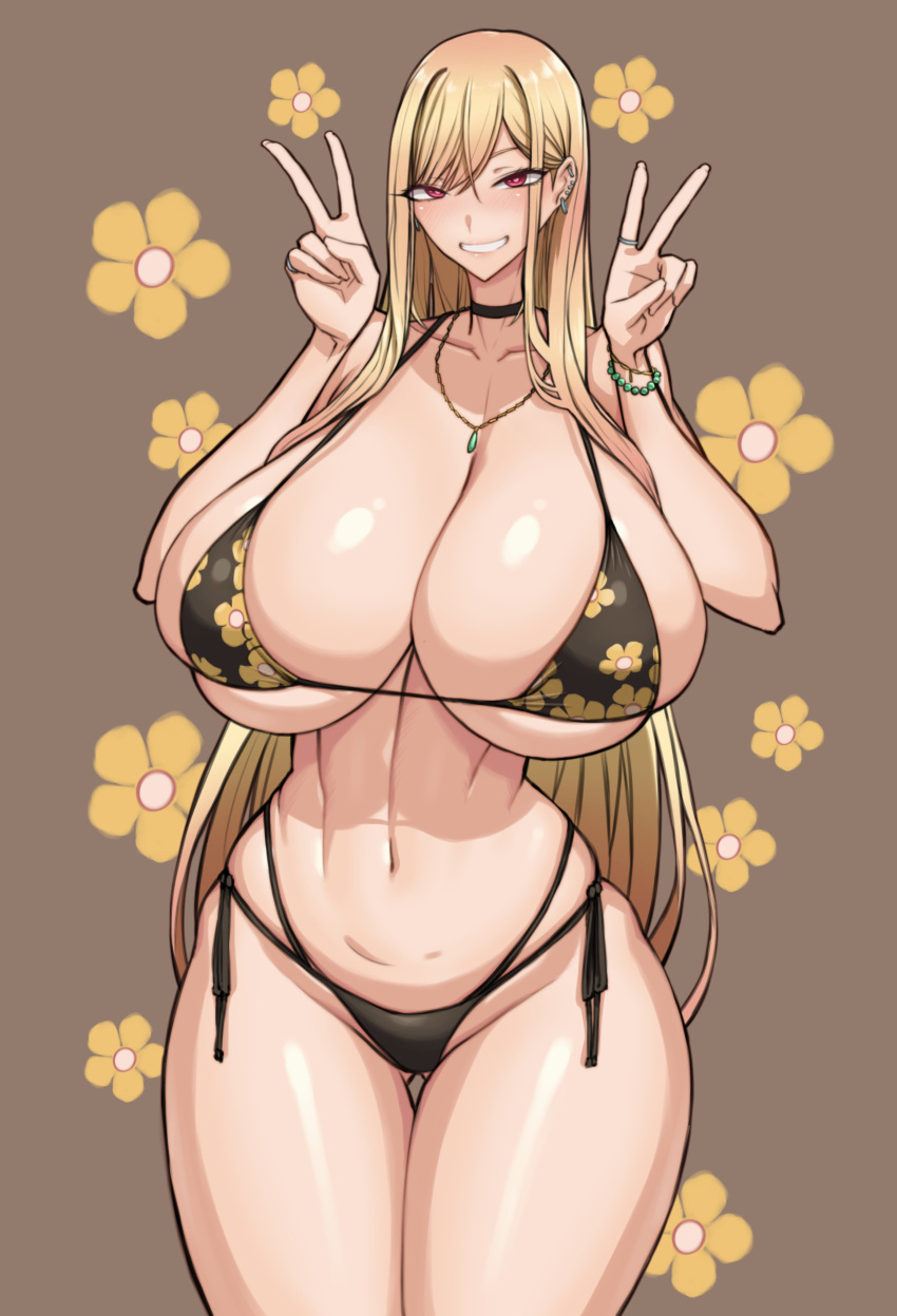 1girls big_breasts bikini blonde_hair breasts cleavage female hips huge_breasts kitagawa_marin light-skinned_female light_skin long_hair navel red_eyes slim_waist sono_bisque_doll_wa_koi_wo_suru thick_thighs thighs wide_hips wolffeld_price