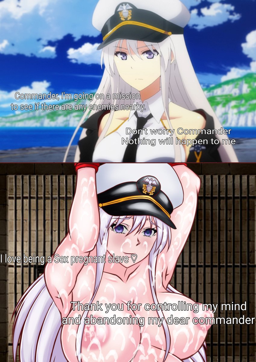 1boy 1girls aje armpits arms_up azur_lane before_and_after big_breasts blue_eyes breasts broken_rape_victim captured cell cum cum_on_body edit empty_eyes english_text enterprise_(azur_lane) hair_between_breasts lactating lactation large_breasts long_hair looking_at_viewer looking_pleasured military_hat mind_break netorare ntr on_top pregnant pregnant_belly pregnant_female pregnant_sex story text white_hair