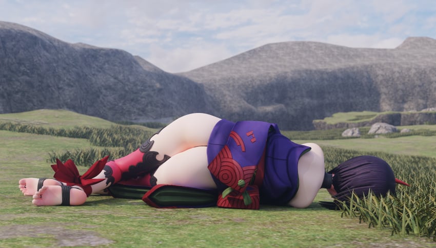 1girls 3d ass dkclaude3d faint fate/grand_order fate_(series) female female_only heroine_in_trouble kimono on_side oni oni_horns short_hair shuten_douji_(fate) solo