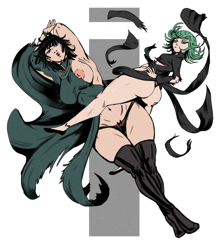 2023 2girls absurd_res areolae ass big_ass big_breasts breasts duo duo_focus esper_sisters exposed_breasts female female_only fubuki_(one-punch_man) green_hair hand_on_hip larger_female looking_at_viewer looking_back multiple_girls nipples one-punch_man panties partially_clothed partially_nude redblacktac ripped_clothing short_hair siblings sisters size_difference smaller_female tatsumaki thighhighs thighs underwear wardrobe_malfunction