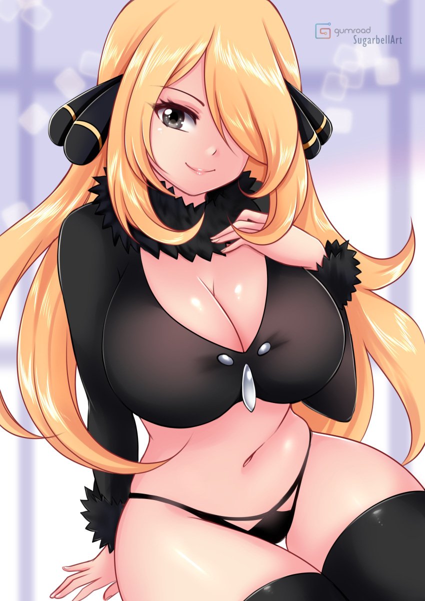 breasts cynthia_(pokemon) female female_only hair_over_one_eye nintendo pokemon solo sugarbell