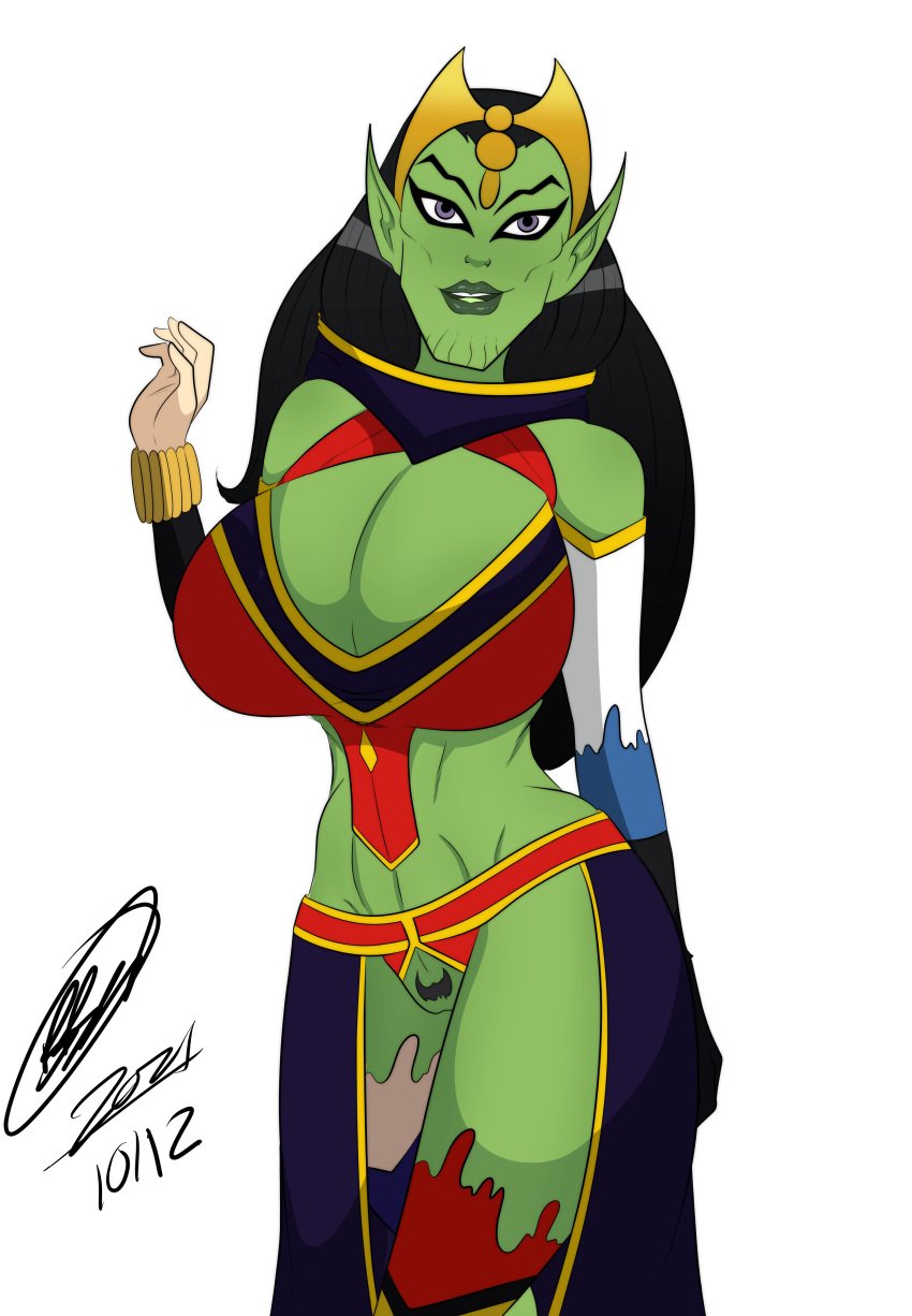 1girls 2021 alien artist_signature avengers breasts_bigger_than_head bunbunmuffinart female female_only green-skinned_female green_skin humanoid marvel skrull solo tagme the_avengers:_earth's_mightiest_heroes transformation veranke