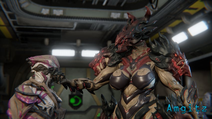 1boy 1girls 3d amgitz blender larger_female nidus_(warframe) size_difference tagme tenno voruna_(warframe)