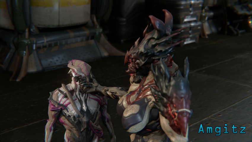 1boy 1girls 3d amgitz blender larger_female nidus_(warframe) size_difference tagme tenno voruna_(warframe)