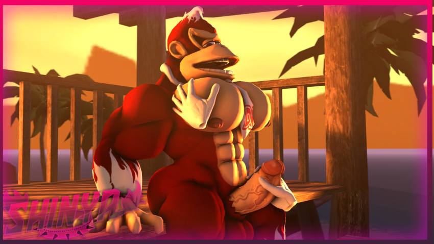 3d_(artwork) anthro big_pecs digital_media_(artwork) donkey_kong donkey_kong_(series) hi_res male male/male male_only muscular nintendo pecs shinyagaia solo source_filmmaker stroking_penis