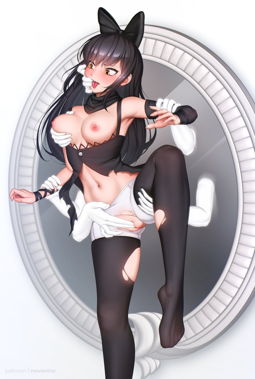 1girls blake_belladonna disembodied_arm disembodied_arms disembodied_hand disembodied_hands female fondling_breast hands_on_breasts long_fingernails mirror portal renkonv rubbing_pussy rwby