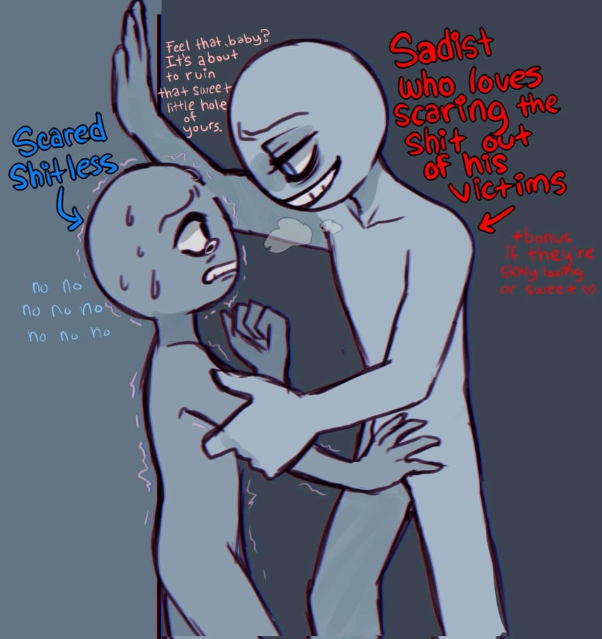 circle_head explicitly_stated_nonconsent imminent_rape nastylilbirb nonconsensual rape sadist sadistic_smile scared scared_expression ship_dynamics toony