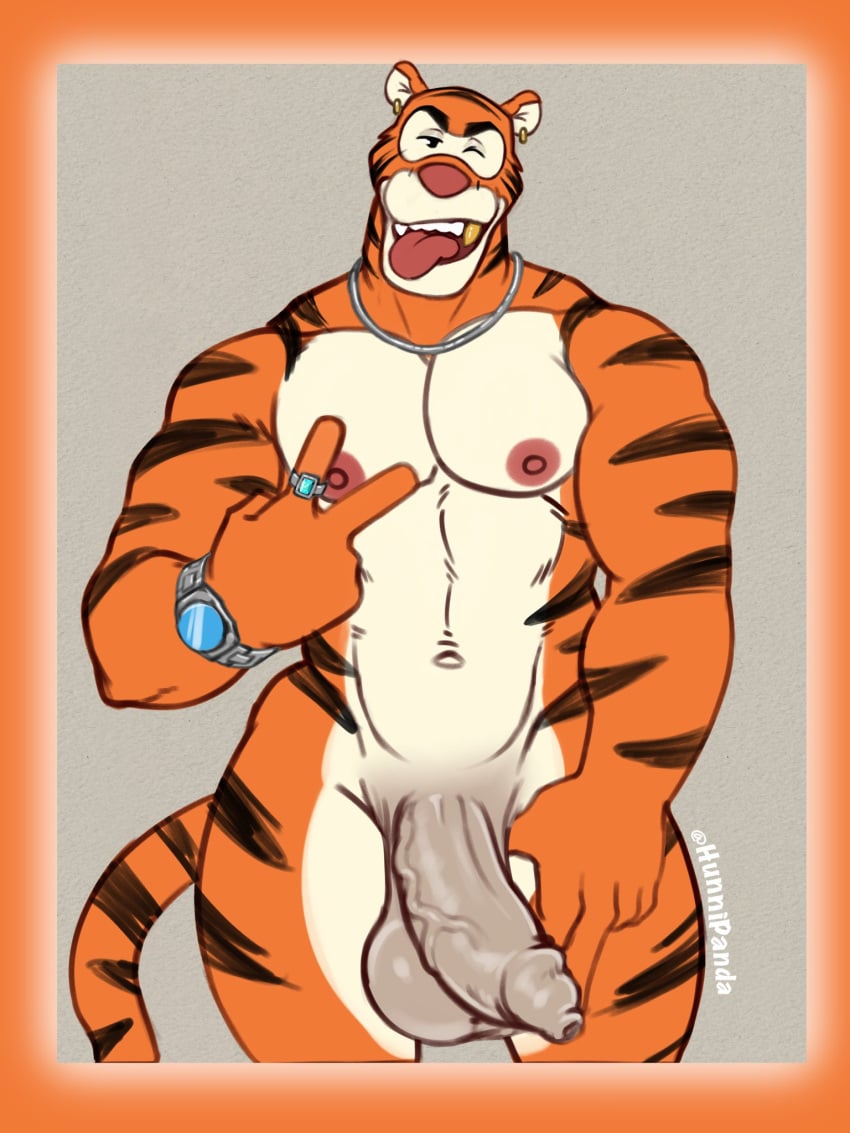 anthro balls bara barazoku big_balls big_penis flaccid furry hunnipanda male male_only muscles muscular nude one_eye_closed penis solo solo_male thick_penis tiger tigger tongue_out veiny_penis winnie_the_pooh_(franchise)