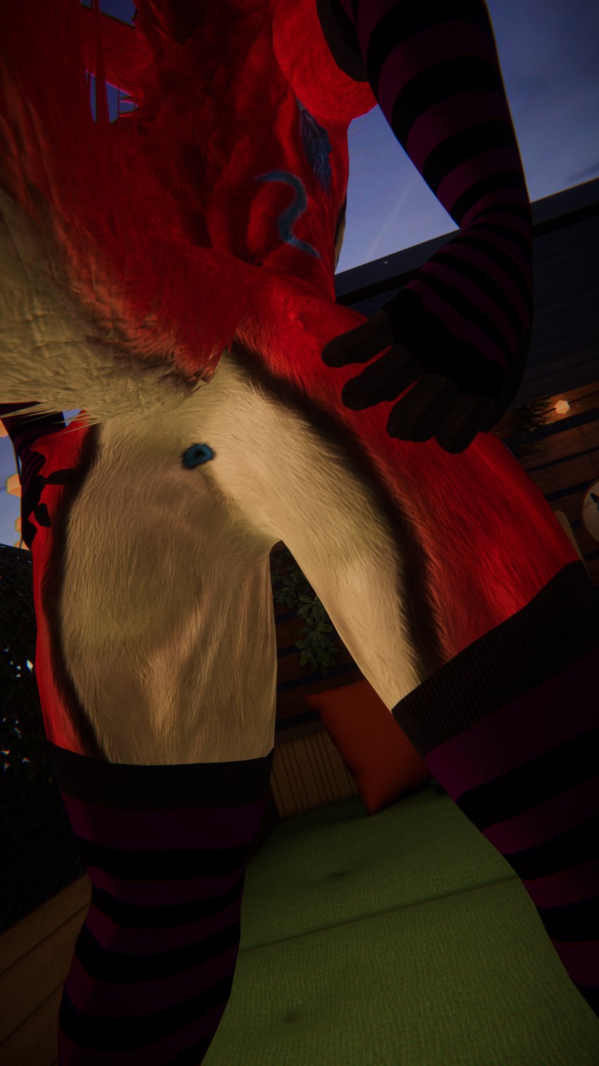 anthro anthro_only anus arm_warmers armpit_hair blue_hair blue_markings canine_genitalia fox fur furry furry_only leg_warmers male male_only nipples presenting_anus presenting_ass presenting_hindquarters rain_jur raised_tail red_fur rexouium tagme tail twitter url vr_media vrchat warmers white_belly