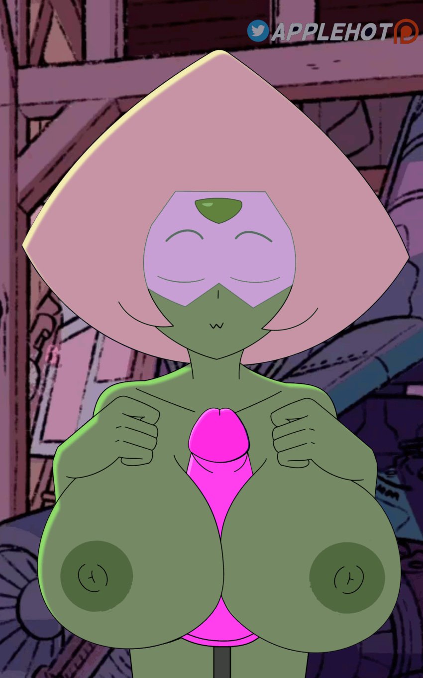 1girls 2023 animated applehot areolae blonde_hair breasts cartoon_network dildo dildo_insertion edit female female_focus female_only fucking_machine gem_(species) gif green_body green_eyes green_skin large_breasts nipples paizuri peridot_(steven_universe) pink_dildo sex_machine sex_toy steven_universe xkiosikx