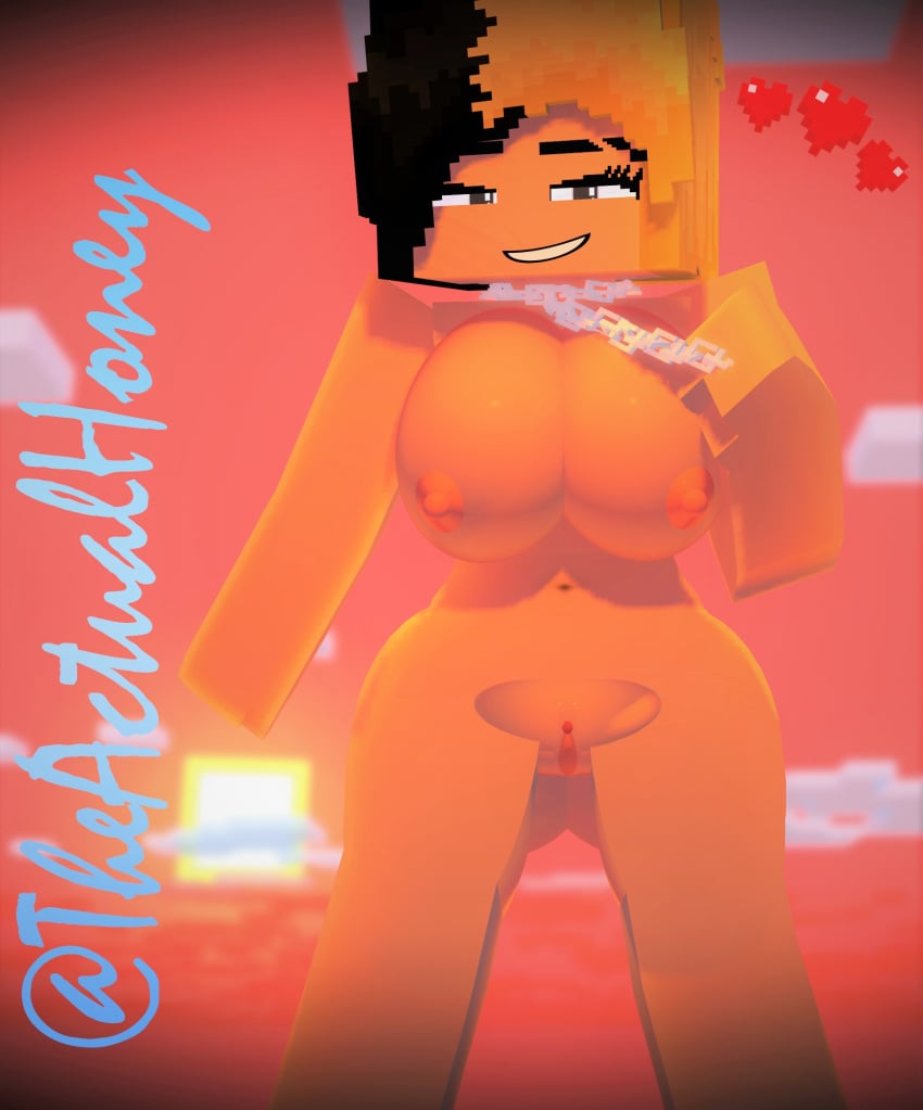 1girls 2023 3d artist_name artist_signature big_ass big_breasts female honey_(tah) horny_female human humanoid looking_at_viewer looking_back mine-imator minecraft multicolored_hair pussy solo tagme theactualhoney watermark