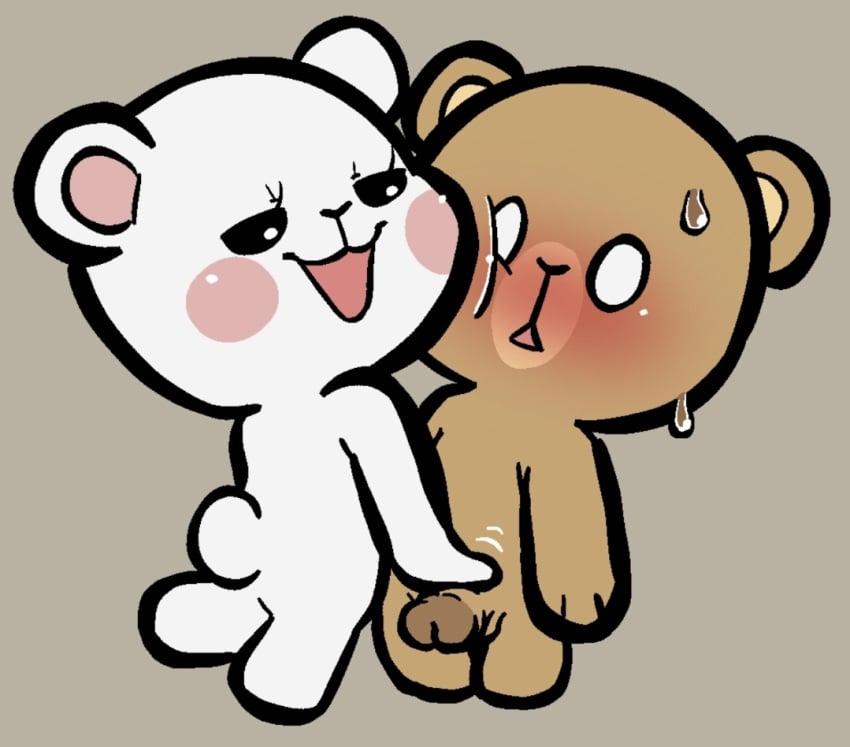 1boy 1girls 2d ambiguous_penetration anthro balls blush blush_stickers bodily_fluids bouncing_balls brown_body cute drooling duo female genitals hug humanoid living_plushie male male/female mammal milk_(milkmochabear) milkmochabear mocha_(milkmochabear) penetration plushie plushophilia saliva tagme teddy_bear thehenwithatie ursid white_body