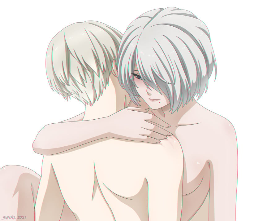 completely_nude completely_nude_female completely_nude_male grey_hair implied_sex nier:_automata nier_(series) nude shirl_geem silver_hair yorha_2b yorha_9s