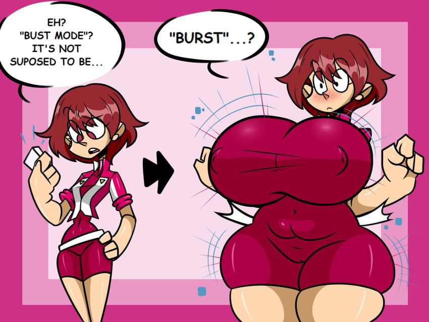 1girls 2023 bandai_namco belt belt_snapping blush blush_lines bodysuit breast_expansion cameltoe clothed clothed_female clothing digimon digimon_data_squad digimon_savers english_text female female_only fujieda_yoshino fujiweeb hip_expansion jacket magenta_bodysuit magenta_hair magenta_skinsuit nipple_bulge nipples_visible_through_clothing pink_eyes pink_jacket short_hair skinsuit speech_bubble surprised surprised_expression surprised_face text text_bubble thick_thighs thigh_expansion white_belt wide_hips