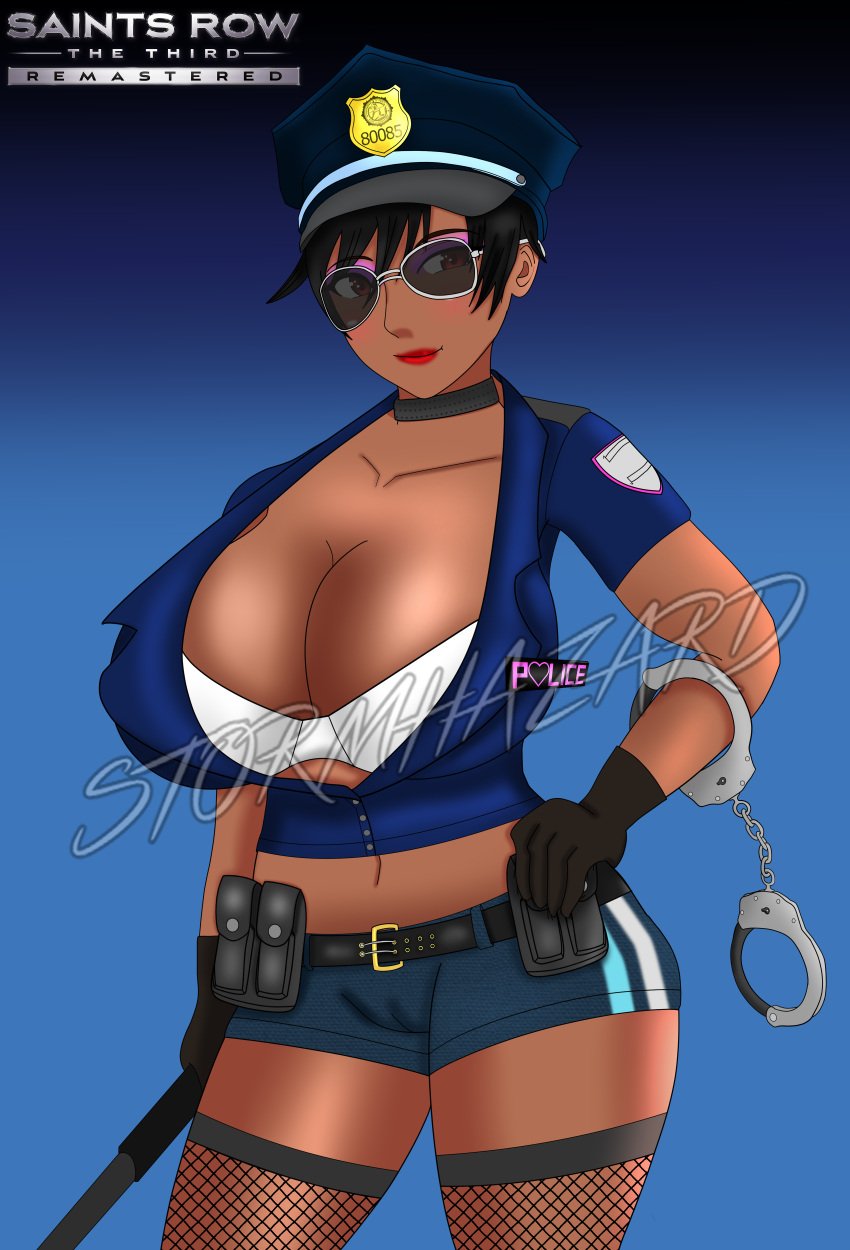 background_character baton belt bra eyeshadow female female_only gloves handcuffs huge_breasts lipstick npc police police_uniform saints_row saints_row_the_third stormhazard sunglasses thick_thighs tinted_eyewear vera_(saints_row_character)