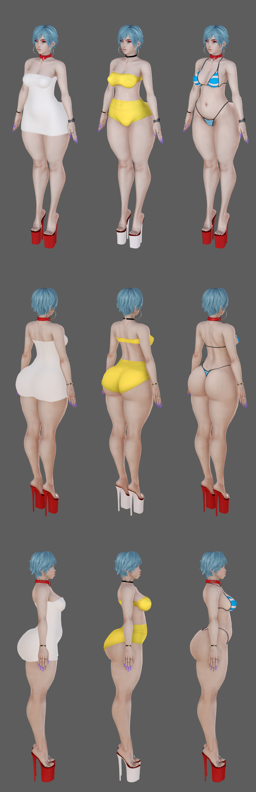 3d 3d_(artwork) big_ass bikini bimbo blue_eyes blue_hair bracelet bulma_(dragon_ball) bulma_briefs choker dragon_ball dragon_ball_super dragon_ball_z eyeshadow fat_ass high_heels honey_select hoop_earrings ihateasuka long_nails makeup milf platform_footwear platform_heels pubic_hair pubic_hair_peek ring scarf simple_background standing studio_neo thick_eyebrows thick_thighs tube_dress tube_top watch