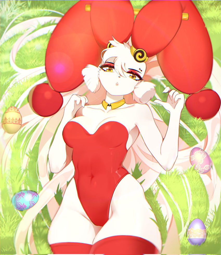 bunny_girl bunnysuit crow2390 easter_egg furry high_thighs laying_on_ground miantiao xingzuo_temple