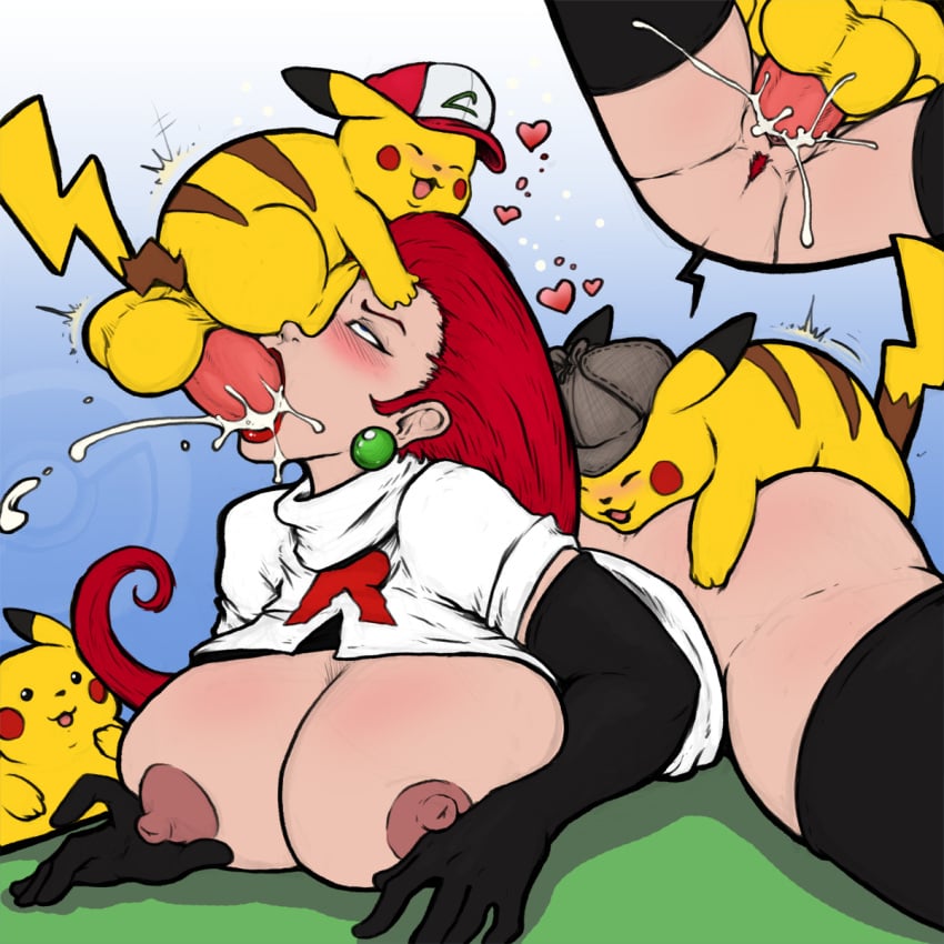 anal cum_in_pussy cum_inside detective_pikachu detective_pikachu_(series) fellatio fleatrollus gloves huge_breasts interspecies jessie_(pokemon) monster monster_on_female monster_sex pikachu pokémon_(species) pokemon pokephilia prone_bone sex sex_from_behind small_but_hung spitroast thighhighs vaginal_penetration