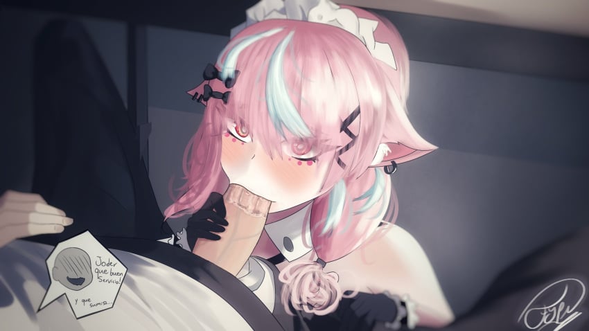 1boy 1girls animal_ears blowjob blue_hair blush cat_ears cute decensored edit emikukis erection fellatio female just_nova kneeling latam_virtual_youtuber looking_at_viewer maid male male/female medium_hair oral oral_sex owozu pink_hair red_eyes saliva shateart spanish_text straight sumisa tagme teenager text twintails two_tone_hair under_the_table virtual_youtuber youtube youtube_hispanic