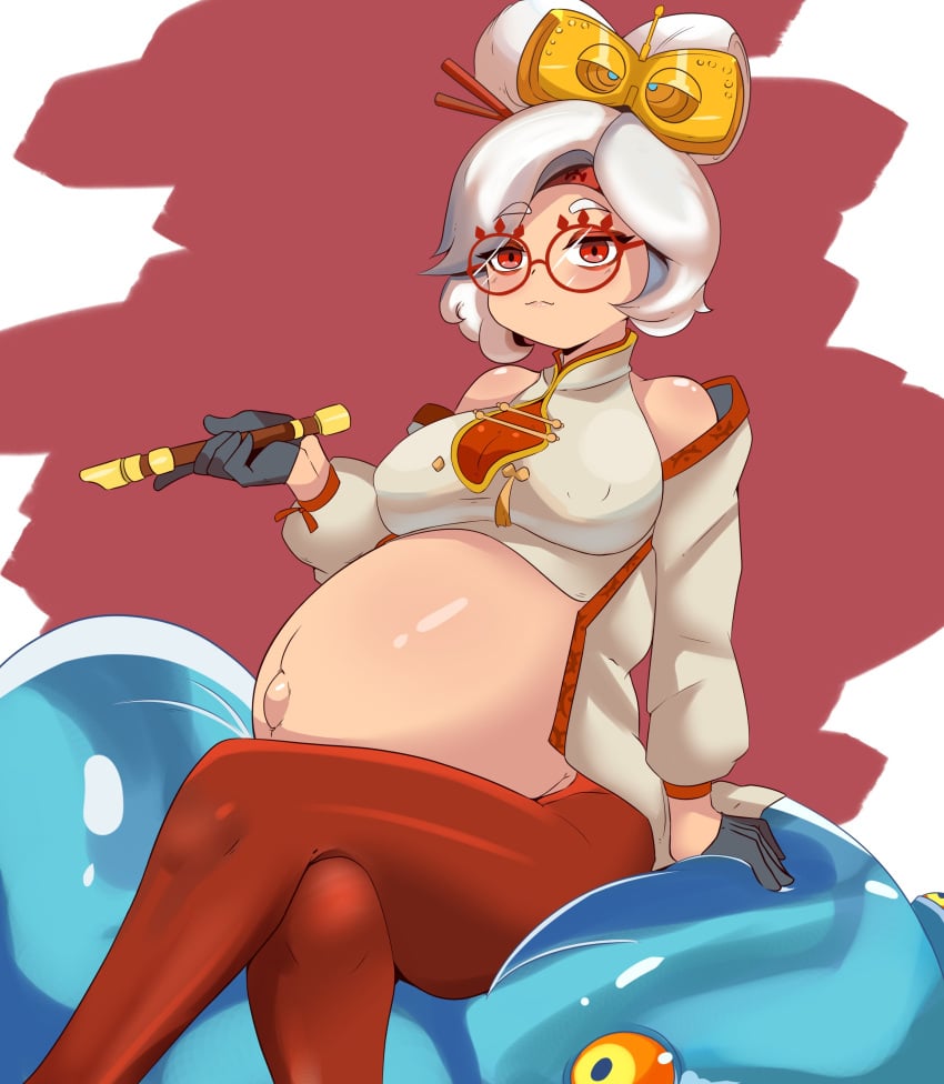 1girls 2023 chuchu_(the_legend_of_zelda) color glasses gloves hair_bun huge_breasts nipple_bulge palitexx pregnant pregnant_belly pregnant_female purah purah_(tears_of_the_kingdom) red_eyes slime tagme tears_of_the_kingdom the_legend_of_zelda white_hair