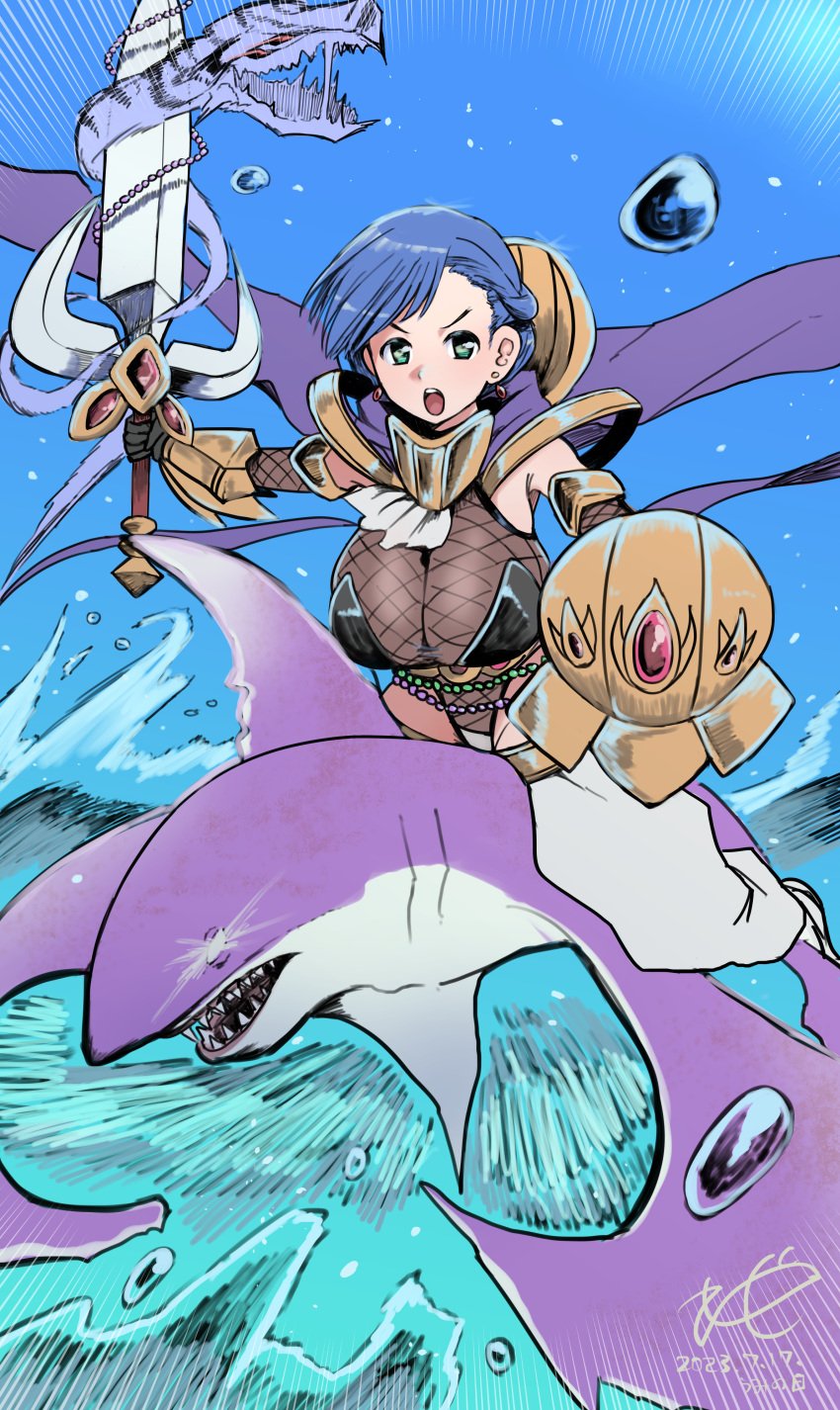 1girls bikini duel_monster fishnets maiden_of_the_aqua trident yu-gi-oh!