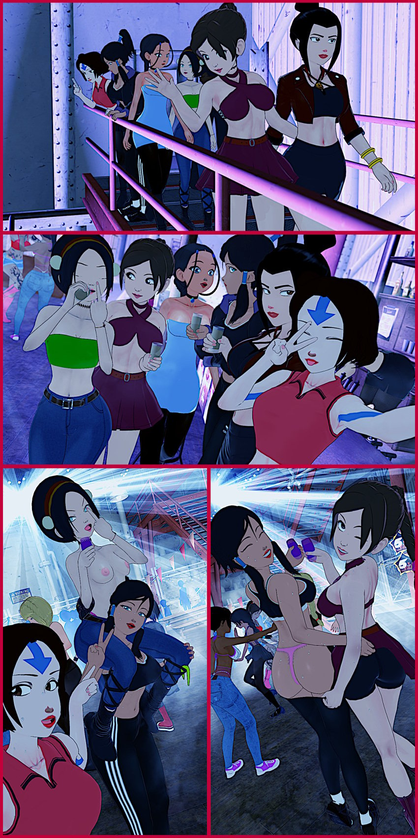 air_nomad airbender_tattoo avatar_legends avatar_the_last_airbender azula breakwater_ridge clubbing comic earth_kingdom female fire_nation group human jinora katara korra multiple_girls nonbender the_avatar the_legend_of_korra toph_bei_fong ty_lee water_tribe