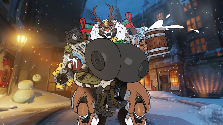 blizzard_entertainment borisalien furry huge_breasts omnic orisa outdoors overwatch reindeer_orisa_(overwatch) robot_girl