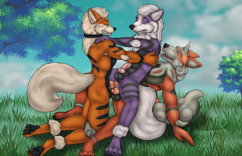 animal_genitalia arcanine double double_penetration female furry generation_1_pokemon group group_sex hisuian nintendo penetration pokemon pokemon_(species) sex threesome