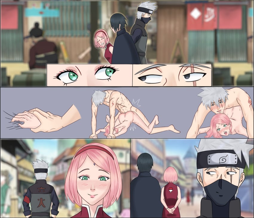 1girls 2boys arm_tattoo before_and_after black_eyes black_hair blush boruto:_naruto_next_generations cape cheating cheating_wife closed_eyes clothed cuckold dress duo duo_focus eye_contact forehead_protector green_eyes hatake_kakashi headband holding_hand husband_and_wife ladyfangirl long_hair looking_at_another looking_at_partner mask moaning mole mole_under_mouth multiple_boys naked naruto naruto_(series) netorare ntr open_mouth outside pink_hair prone prone_bone sakura_haruno sasuke_uchiha scar scar_across_eye scars sex silver_hair smile spiky_hair sweat taken_from_behind tattoo teacher_and_student veins vest walking