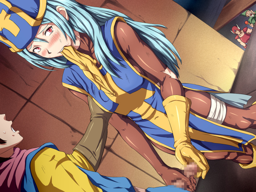 1girls blush censored clothing dragon_quest dragon_quest_iii female handjob hero hero_(dq3) mage_(dq3) makura_no_doushi priest_(dq3) roto small_breasts soldier_(dq3) tagme