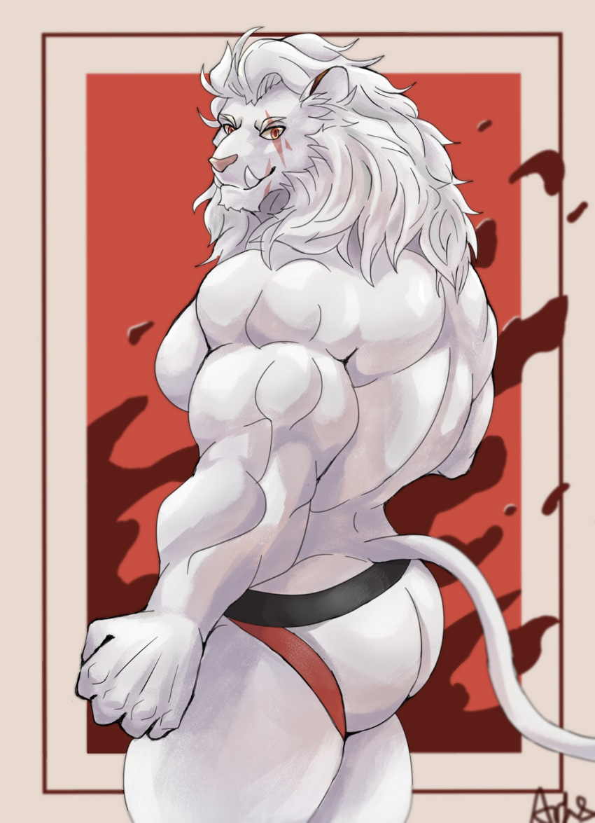 anthro_male ariswuffo ass back biceps big_muscles bulge huge_muscles large_muscles lion male muscles muscular muscular_anthro muscular_arms muscular_male pecs