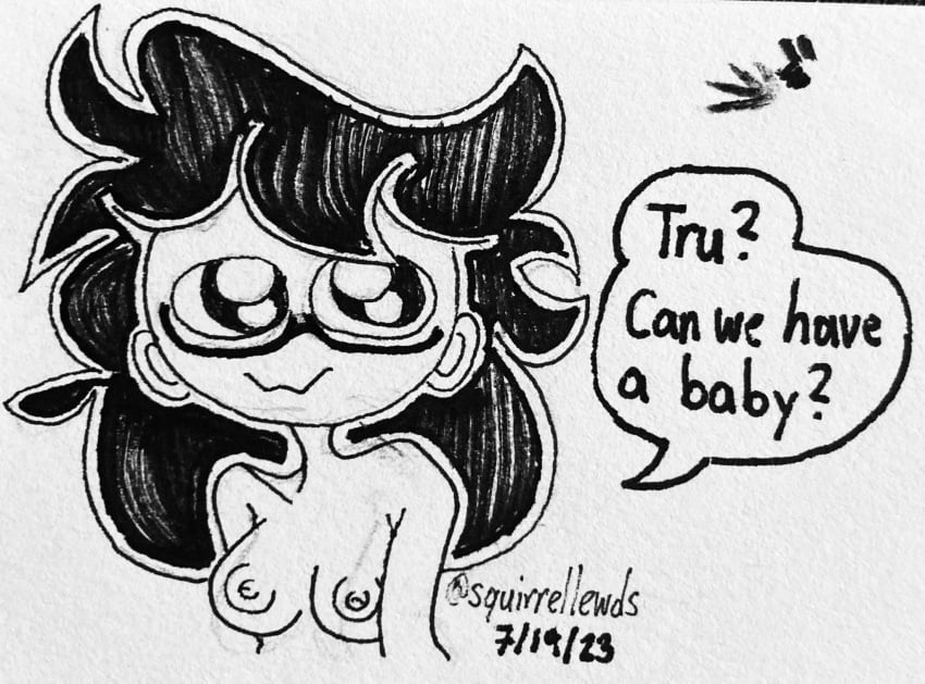 big_eyes black_hair breasts dialogue glasses imminent_impregnation imminent_sex nude tagme text yoontoons youtube youtuber