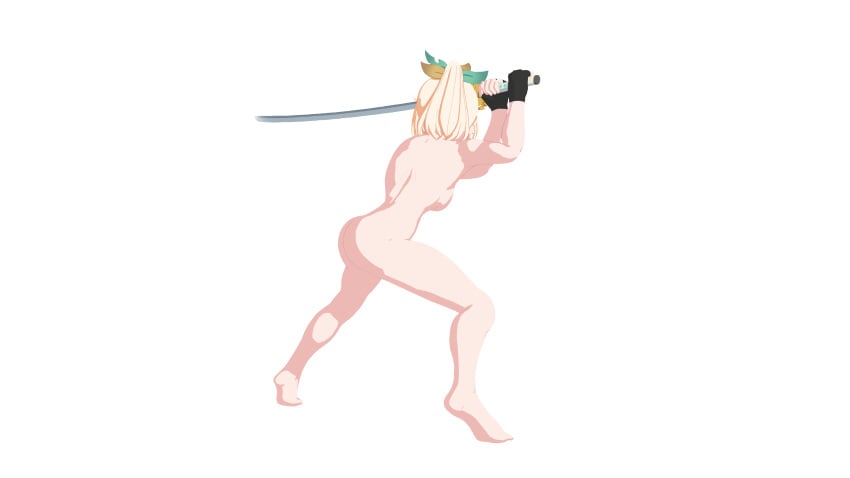 1girls ass barefoot completely_nude completely_nude_female female female_only full_body holding_weapon hololive hololive_japan holox katana kazama_iroha naked naked_female nude nude_female radicool332 rear_view solo solo_female virtual_youtuber weapon