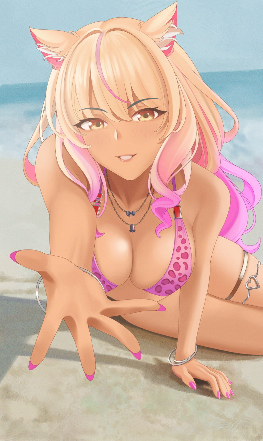 1girls beach big_breasts bikini cleavage fate/grand_order fate_(series) quatthro suzuka_gozen_(fate) suzuka_gozen_(swimsuit_rider)_(fate) swimsuit tagme thighs