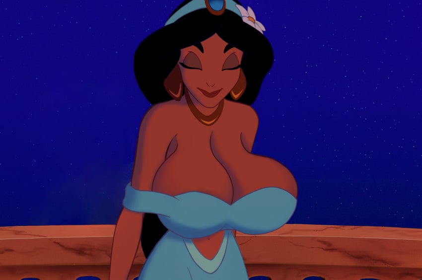 accurate_art_style aladdin arabian_clothes arabian_female big_breasts black_hair busty byleths200 cleavage dark_hair dark_skin disney disney_princess earrings edit edited female huge_breasts jewelry princess princess_jasmine royalty screencap screenshot_edit solo solo_focus top_heavy