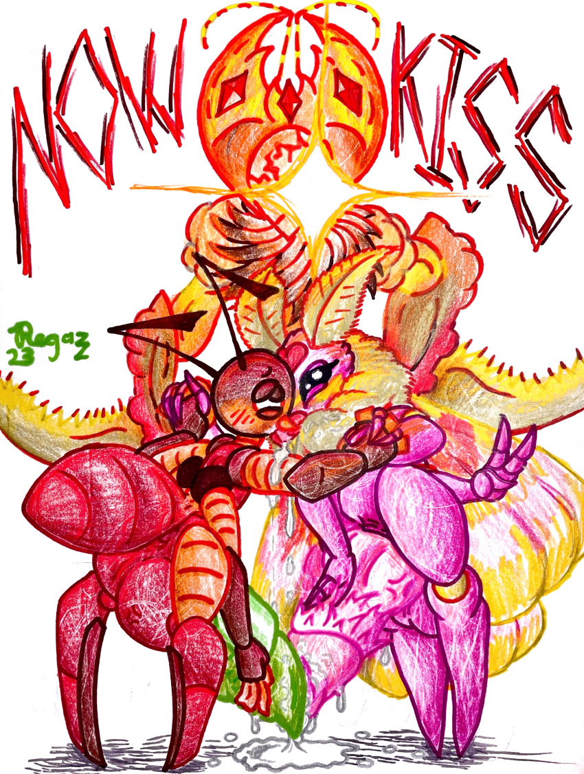 4_arms absurd_res adonis_(blackburne) animal_humanoid ant_humanoid antennae_(anatomy) arthropod arthropod_abdomen arthropod_humanoid big_penis blush bodily_fluids claws cloak clothing cum drooling drooling_cum drooling_on_partner faulted_mantis_(regazz) fluffy_antennae gem genital_fluids genitals gesture green_penis group heart hi_res horn huge_cock humanoid hymenopteran hymenopteran_humanoid hyper hyper_genitalia hyper_penis insect_humanoid insects interlocked_fingers kissing lens_flare lepidopteran male male/male mantis moth multi_arm multi_limb neck_tuft penis penis_kissing pervnamedregazz pink_body pink_penis red_body ridged_penis saliva segmented_body short_stack shortstack size_difference spiked_penis spikes spikes_(anatomy) text thick_thighs traditional_media_(artwork) trio tuft v_sign vermillion_(equinox) wings