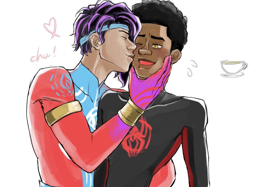 gay gay_sex goldenflower kissing male male_only marvel marvel_comics miles_morales miles_morales_(spider-verse) pavitr_prabhakar spider-man spider-man:_across_the_spider-verse ttpor wholesome yaoi