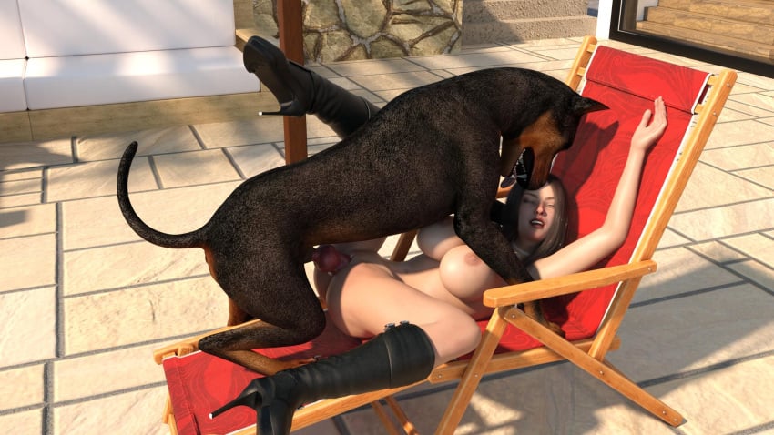 1animal 1girls 3d beach_chair canine_penis closed_eyes domestic_dog dominant_feral female_human/male_feral female_on_feral femsub feral_on_female high_heel_boots large_breasts maledom missionary_position nude public_bestiality public_nudity public_sex sex spread_legs tongue_out vaginal_penetration whitenightmare zoophilia