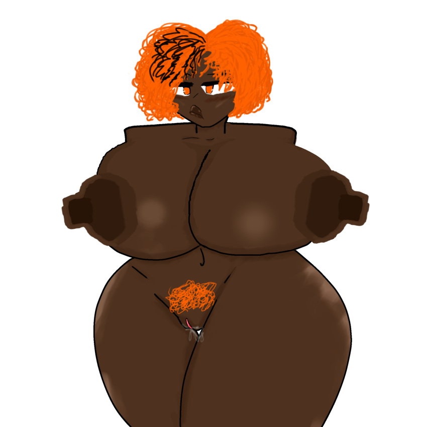 basketball_(bfdi) battle_for_dream_island belly_button bfdi big_ass big_breasts big_legs big_nipples color colored dark-skinned_female hands_behind_back humanized iamsoc00l188 leaking_pussy looking_at_viewer object_shows orange_eyes orange_hair orange_pubic_hair pubic_hair shiny_skin slight_blush solo solo_female tpot white_background