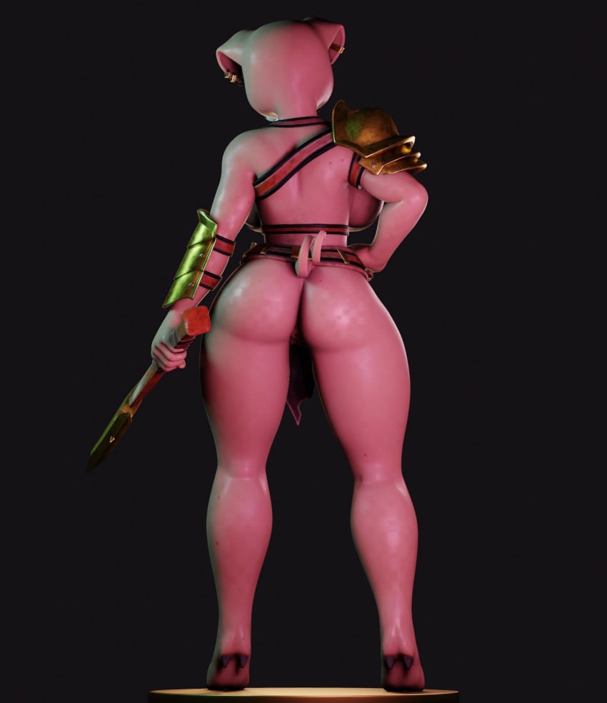 anthro anus armor ass axe barely_visible_genitalia barely_visible_pussy big_breasts big_butt bottomless breasts clothed clothing domestic_pig female female_piglin genitals hi_res holding_object mammal mayosplash melee_weapon microsoft minecraft mojang piglin pussy simple_background solo suid suina sus_(pig) tail topwear tusks undead weapon xbox_game_studios