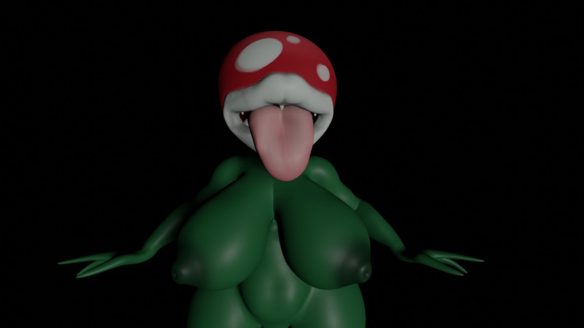 big_breasts large_tongue mario_(series) monster_girl no_eyes piranha_plant