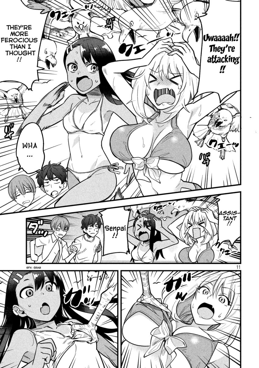 2boys 2girls 774_(nanashi) assistant_(tejina_senpai) big_breasts bikini black_and_white black_hair breasts canonical_scene cleavage crossover curvy english_text hayase_nagatoro long_hair manga monochrome naoto_hachioji_(senpai) navel official_art please_don't_bully_me,_nagatoro short_hair simple_background small_breasts tan tan_skin tanline tanned tejina_senpai tejina_senpai_(character) text white_background wide_hips