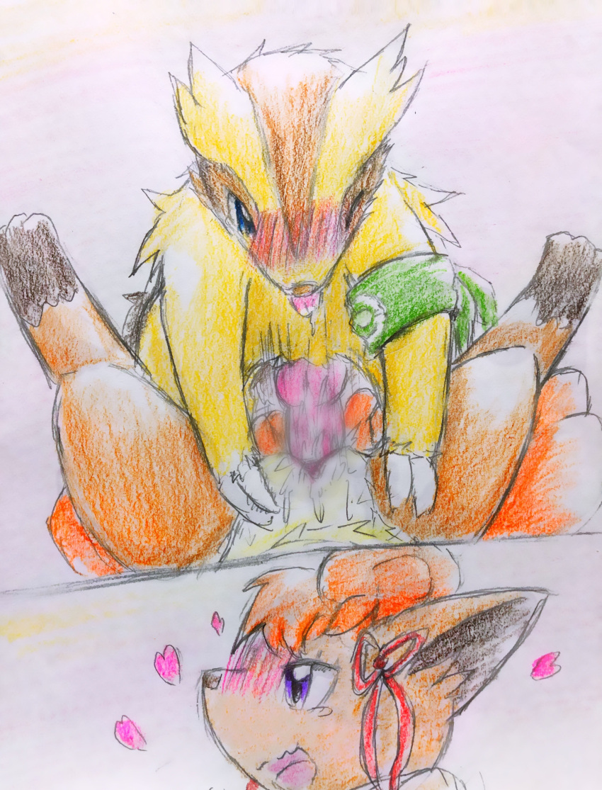 animal_penis blush blushing brown_fur claws clitoris colored dripping dripping_pussy eiroru female female_focus female_pov feral feral_on_female feral_on_feral feral_penetrated feral_penetrating fluffy fluffy_hair fluffy_tail fur furry furry_only generation_1_pokemon generation_3_pokemon genital_fluids genitals looking_at_partner orange_fur paws penetration penis penis_in_pussy pink_heart pokémon_(species) pokemon pokephilia pussy pussy_juice ribbon simple_background smaller_female smile smiling_at_another smiling_at_partner tongue tongue_out vagina vaginal_penetration vaginal_sex wet wet_pussy winking yellow_fur