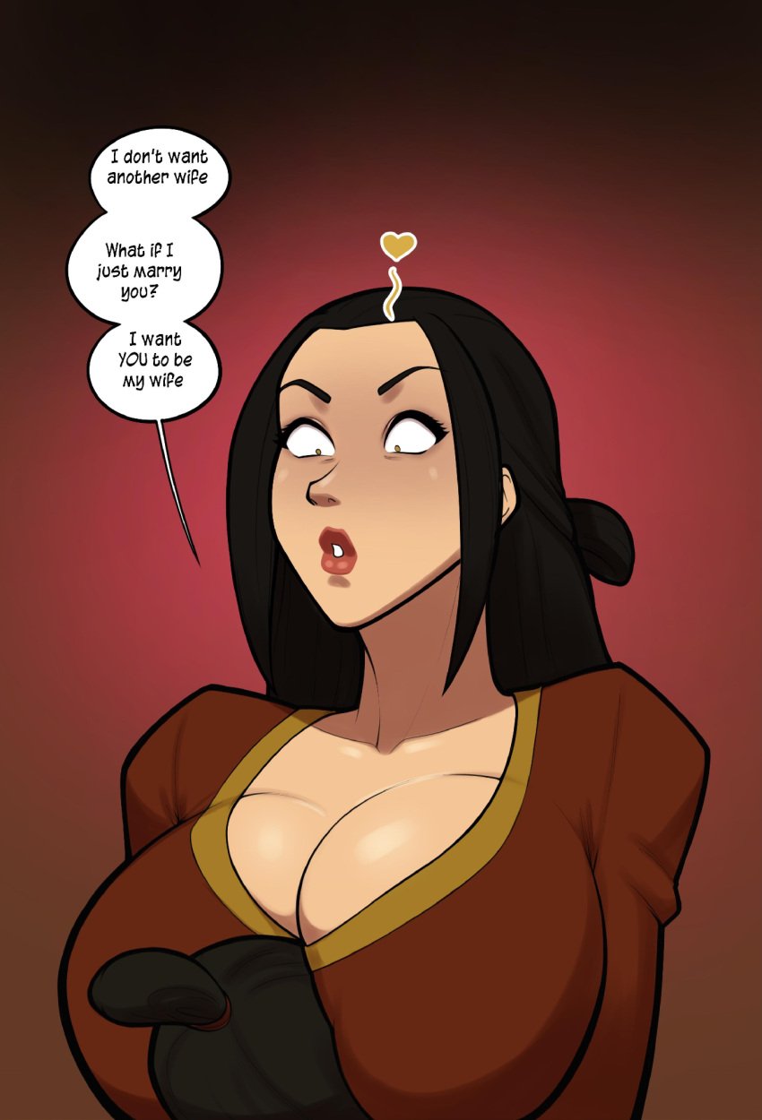 1boy 1girls 2d age_difference aged_up aunt aunt_and_nephew avatar_legends avatar_the_last_airbender azula big_breasts black_hair breast_press breasts cleavage english_text female fire_nation head_between_breasts heart huge_breasts imminent_incest imminent_sex incest large_breasts light-skinned_female light_skin marriage_proposal mature_female mrpotatoparty pale-skinned_female pale_skin prince queen royalty shocked speech_bubble text yellow_eyes