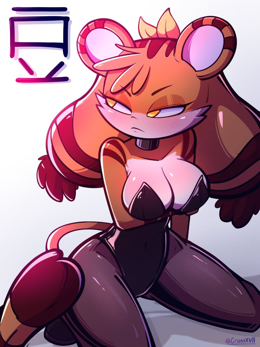 bunnysuit crossxvii dou_(diives) furry furry_only presenting_breasts tiger_girl xingzuo_temple